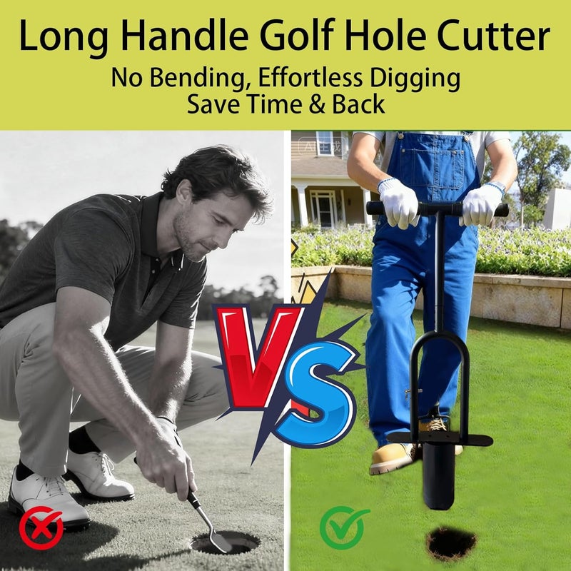 Vechor Portable Golf Hole Cutter Tool, Golf Practice, 4" & 6" Metal Cup Digger with Detachable Handle for Backyard, Lawn & Putting Green Outdoor Training Aid - Image 2